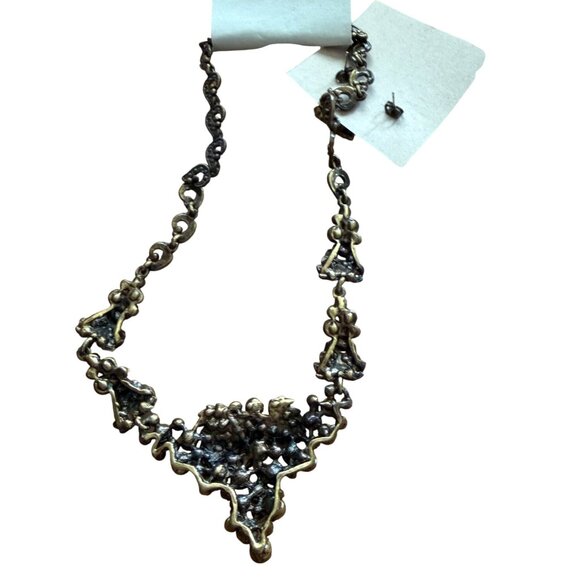 Purple Grape Leaf Necklace & Earrings Set By 2G Store Rhinestone Detailing Vinta - Picture 4 of 4